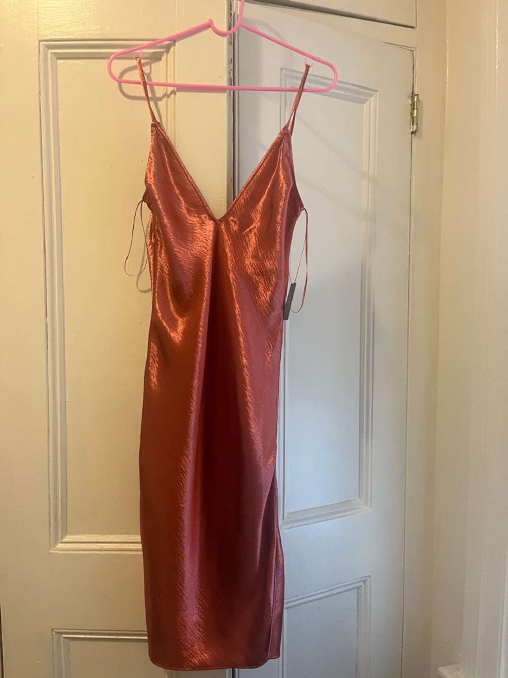 Express Satin Maxi Slip Dress in Rose Copper